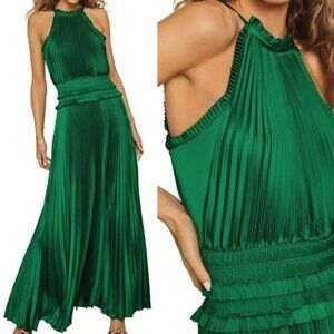 NWT BCBG MAXAZRIA SATINPLISSE PLEATED MAXI GOWN DRESS malachite SIZE M